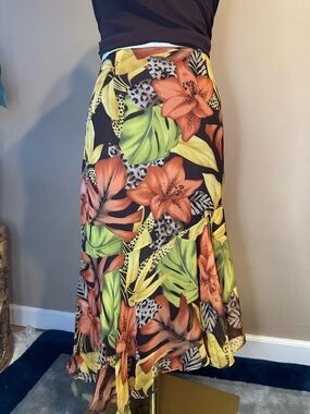 100% silk NWT tropical print midi skirt